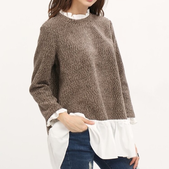 Small brown high neck boho ruffle sweater - Picture 2 of 8